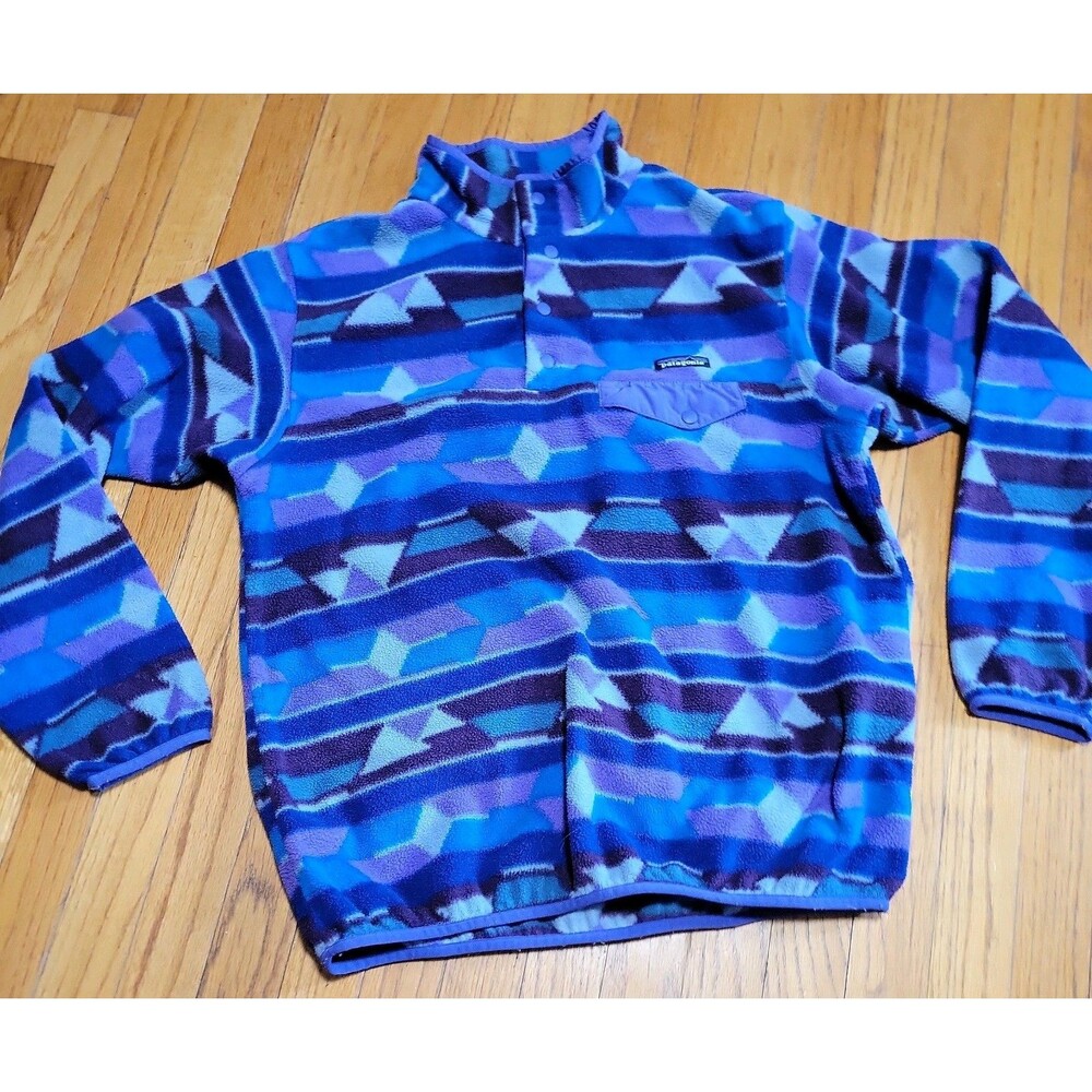Patagonia Synchilla Womens Snap T Geometric Aztec Print Size Large Blue Purple